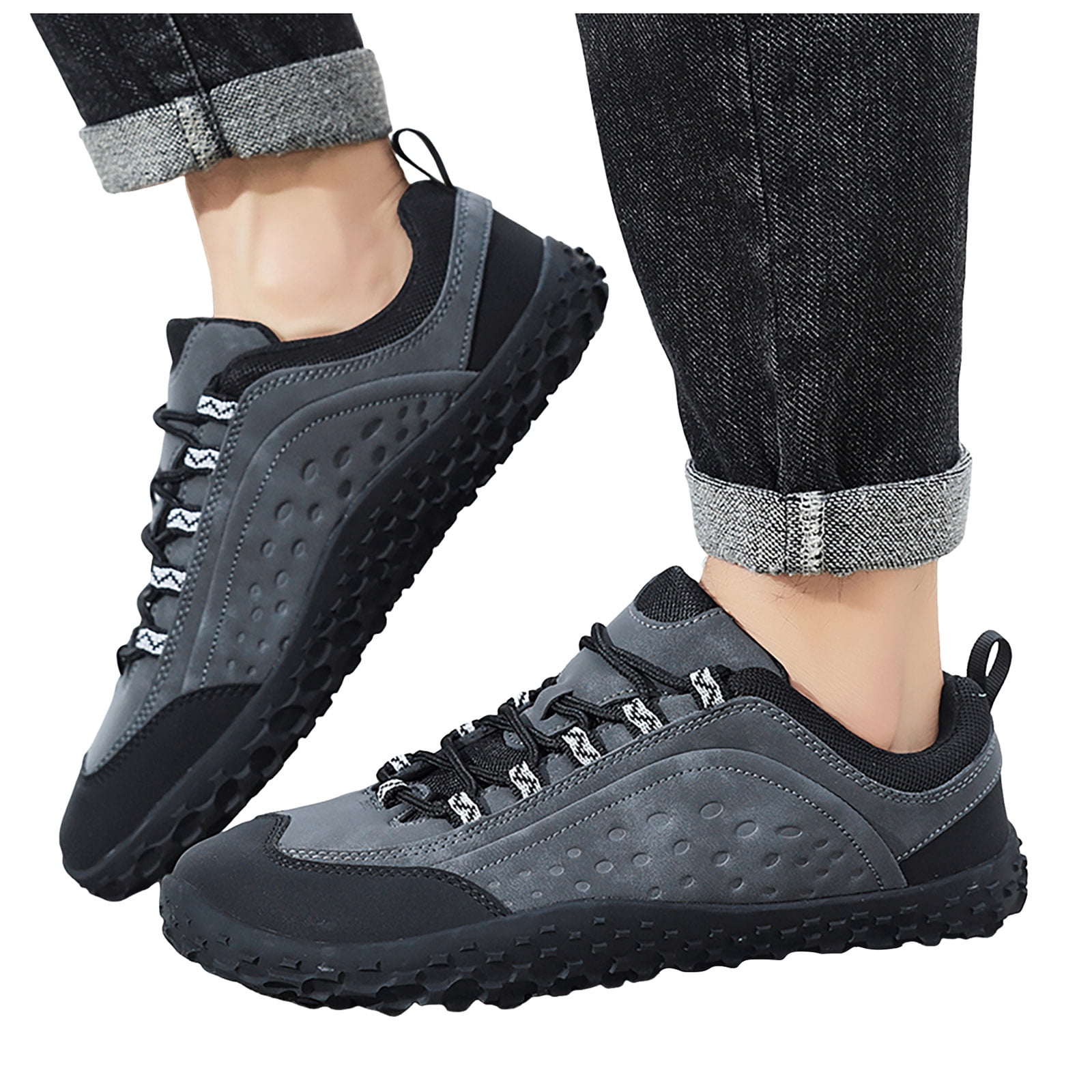 Rokment Womens Mens Barefoot Hiking Shoes 2026 Spring Fall Fashion Casual Color Block Outdoor Sports Trekking Flat Waterproof Wide Toe Low Top Construction Walking Sneakers Grey Size 10.5