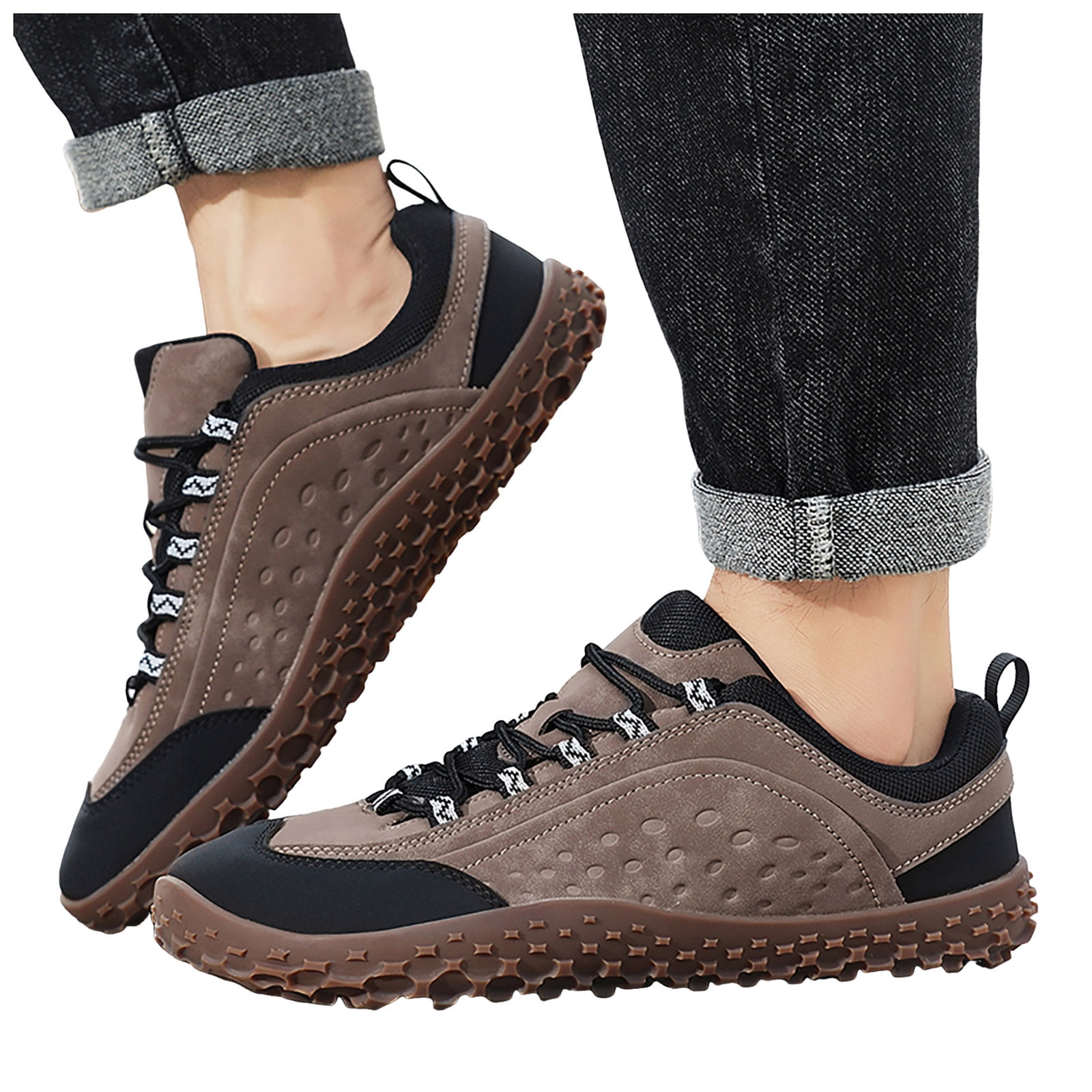 Rokment Womens Mens Barefoot Hiking Shoes 2026 Spring Fall Fashion Casual Color Block Outdoor Sports Trekking Flat Waterproof Wide Toe Low Top Construction Walking Sneakers Khaki Size 10