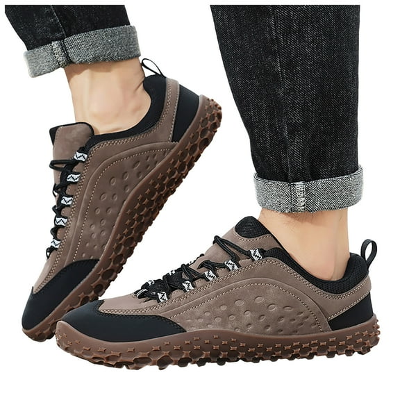 Rokment Womens Mens Barefoot Hiking Shoes 2026 Spring Fall Fashion Casual Color Block Outdoor Sports Trekking Flat Waterproof Wide Toe Low Top Construction Walking Sneakers Khaki Size 7.5