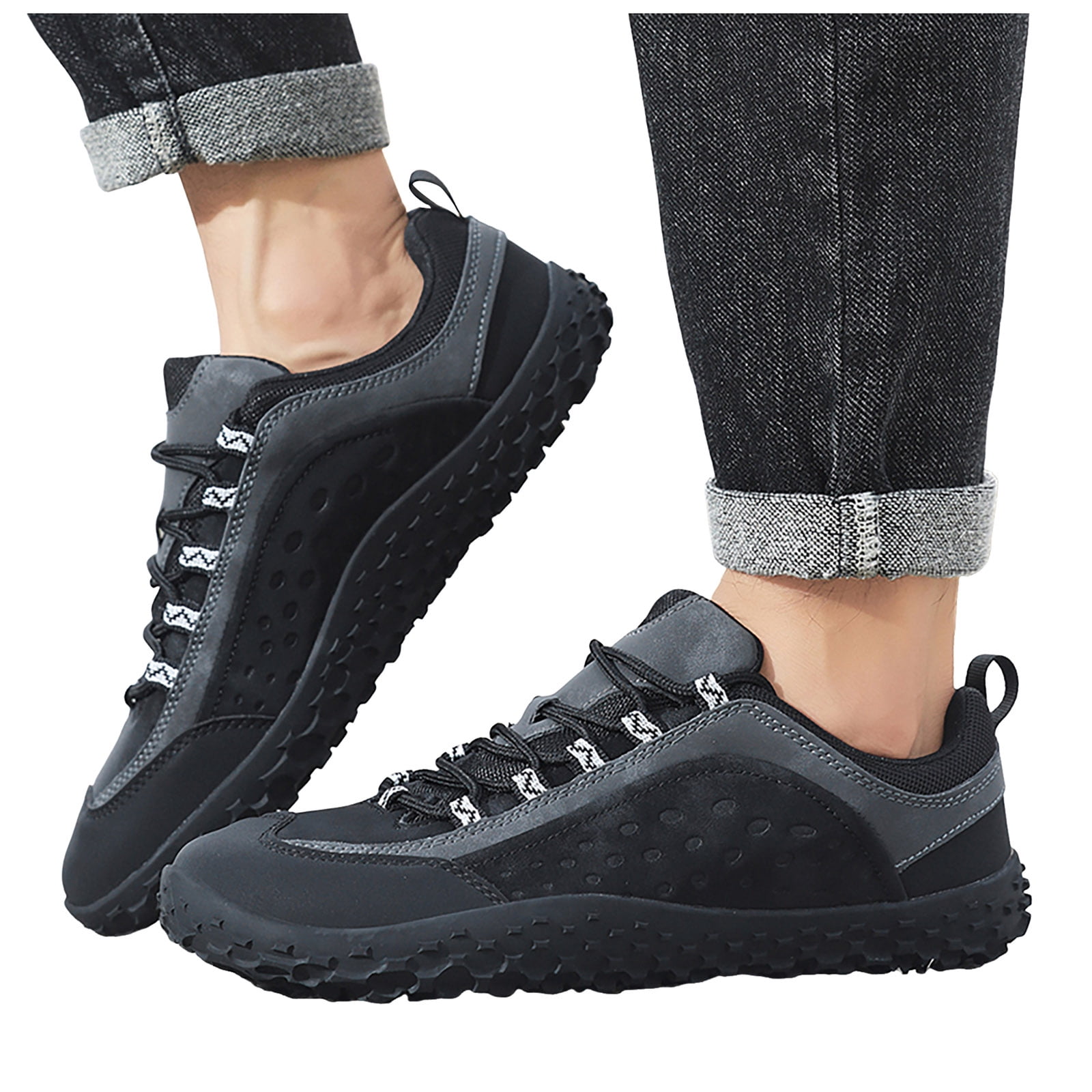 Rokment Womens Mens Barefoot Hiking Shoes 2026 Spring Fall Fashion Casual Color Block Outdoor Sports Trekking Flat Waterproof Wide Toe Low Top Construction Walking Sneakers Black Size 6.5
