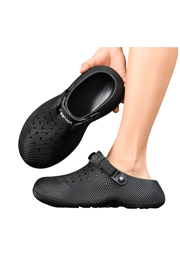 Womens Mens Clogs with Arch Support and Back Straps Comfortable Cushion Footbed Orthopedic Slip on Walking Slippers for Plantar Fasciitis Eva Garden Shoes Black Size 9.5