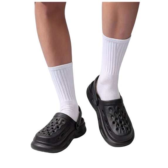 Rokment Womens Mens Clogs Garden Shoes with Back Strap Unisex Adult Quick Drying Comfortable Chunky Platform Arch Support Nursing Walking Closed Toe Sandals Black Size 8