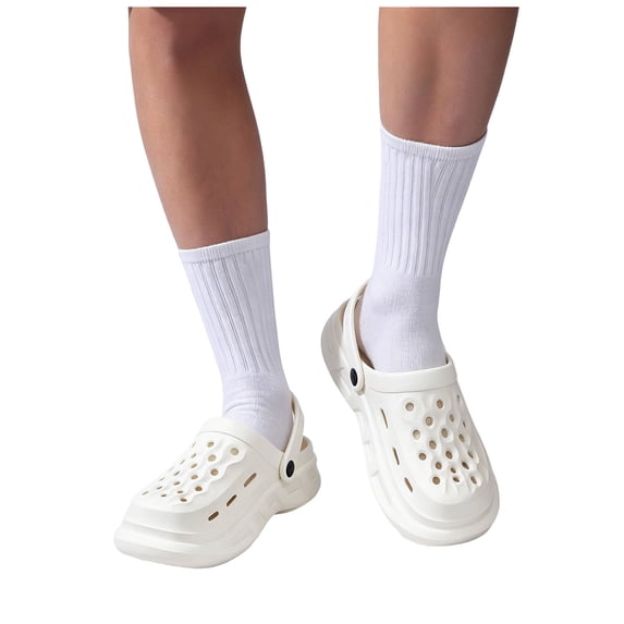 Rokment Womens Mens Clogs Garden Shoes with Back Strap Unisex Adult Quick Drying Comfortable Chunky Platform Arch Support Nursing Walking Closed Toe Sandals White Size 6