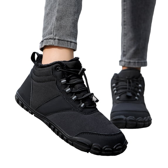 Rokment Womens Mens Furry Lined Barefoot Water Snow Boots Waterproof Wide Toe Zero Drop Non Slip Hiking Ankle Booties Black Size 6