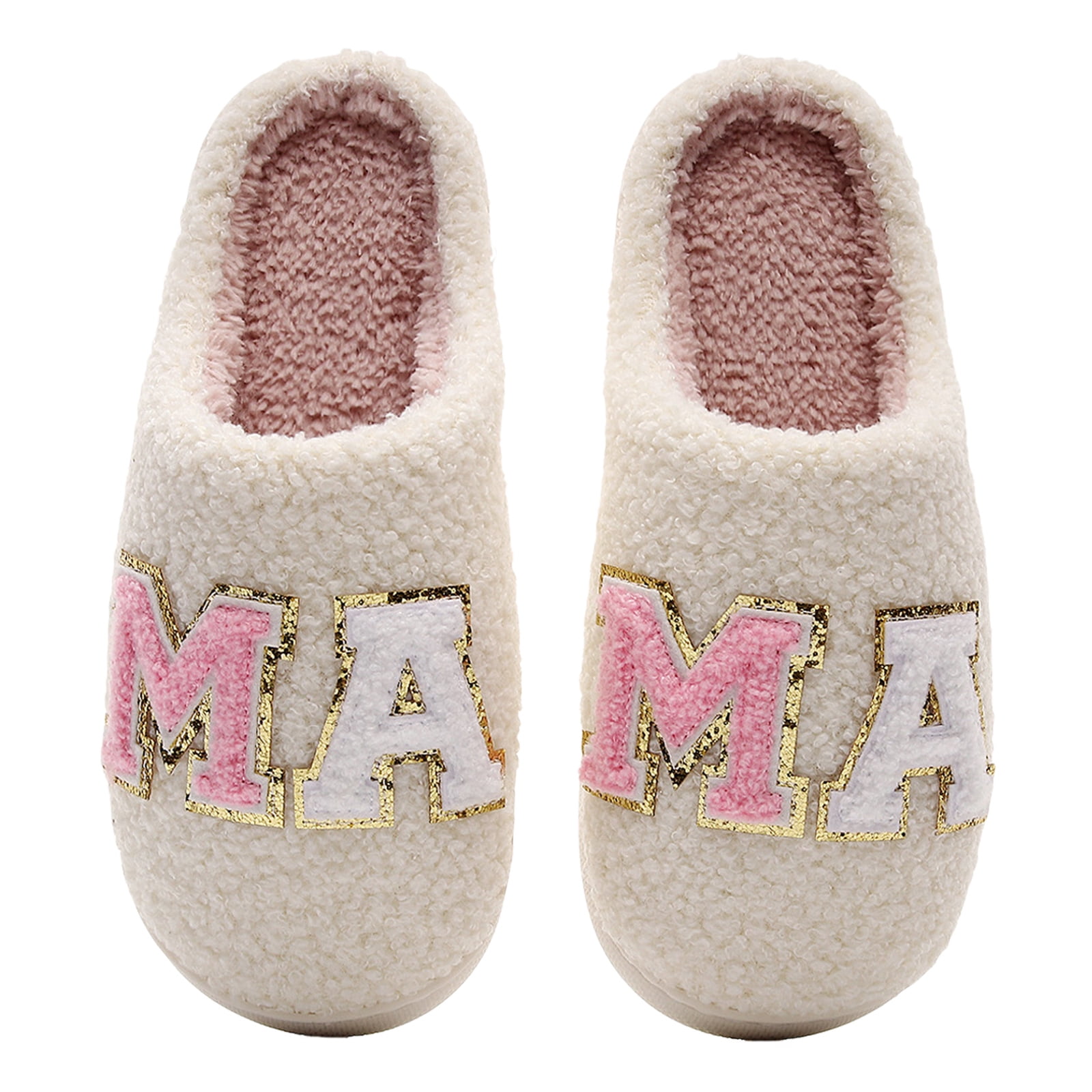 Rokment Womens Mens Fuzzy Slippers Indoor Outdoor Fashion Letter Fleece ...