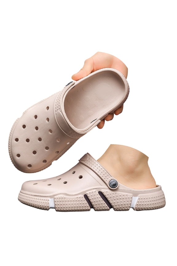 Womens Mens Garden Clogs Shoes With Back Straps Unisex Gardening Slip on Work Nuring Sandals Beach Outdoor Water Slippers Comfortable Casual Khaki Size 8