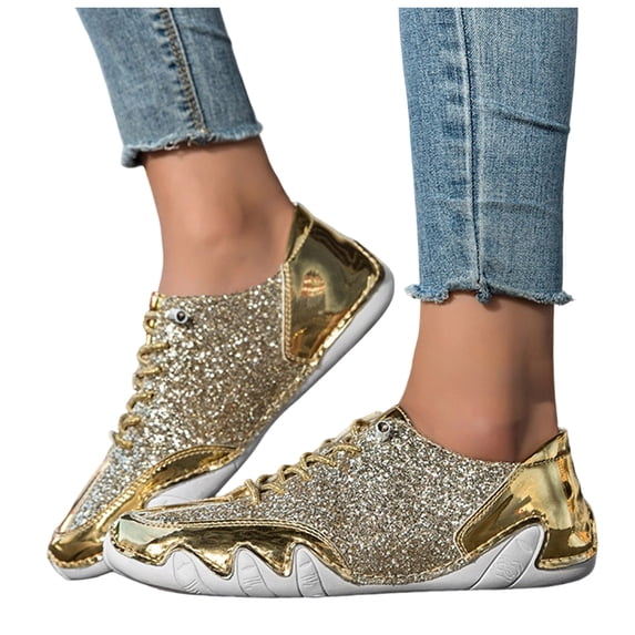 Rokment Womens Mens Metallic Sparkly Sequin Low Top Fashion Sneakers Stage Performance Bling Walking Flat Skate Shoes for Hiking Running Tennis