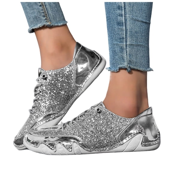 Rokment Womens Mens Metallic Sparkly Sequin Low Top Fashion Sneakers Stage Performance Bling Walking Flat Skate Shoes for Hiking Running Tennis