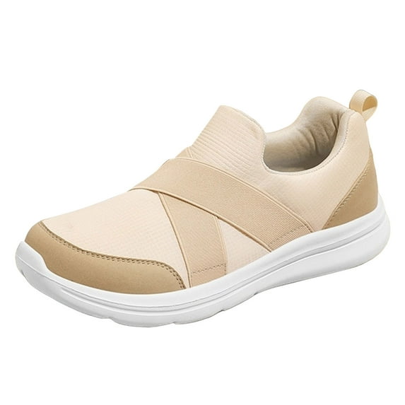 Rokment Womens Mens Orthopedic Walking Nursing Shoes Comfortable Slip on Driving Work Loafers Flat for Seniors Mom Dad Spring Fall Beige Size 6.5