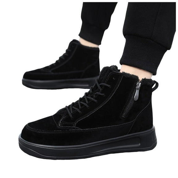 Rokment Womens Mens Platform Winter Snow Combat Boots Warm Fuzzy Lined High Top Fashion Sneakers Ankle Booties for Cold Weather Black Size 11.5