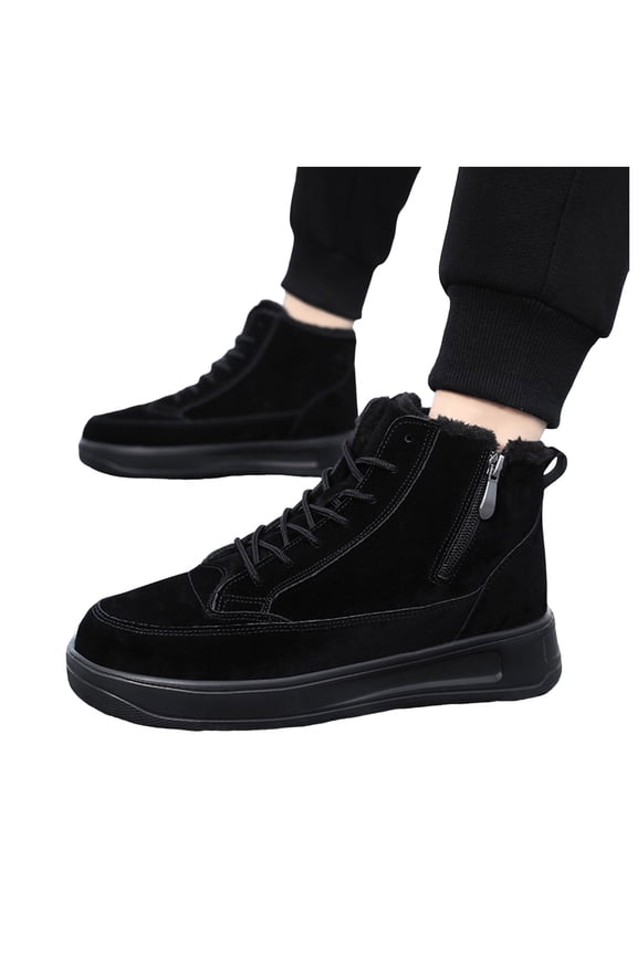 Womens Mens Platform Winter Snow Combat Boots Warm Fuzzy Lined High Top Fashion Sneakers Ankle Booties for Cold Weather Black Size 6.5