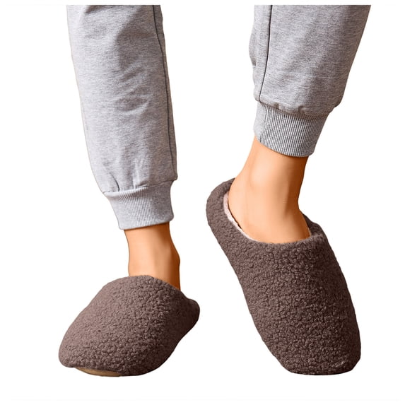 Rokment Womens Mens Quiet Memory Foam Fuzzy Slippers Cozy Warm Winter Fleece House Shoes for Hotel Travel Spa Indoor Bedroom Home Slip on Brown Size 7.5