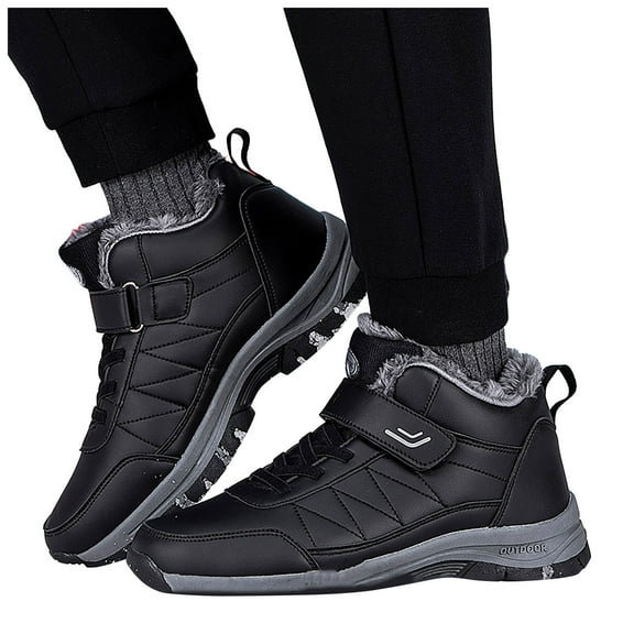 Rokment Womens Mens Winter Snow Hiking Boots with Fleece Lined Waterproof Non Slip Orthopedic Walking Work Ankle Booties Black Size 9