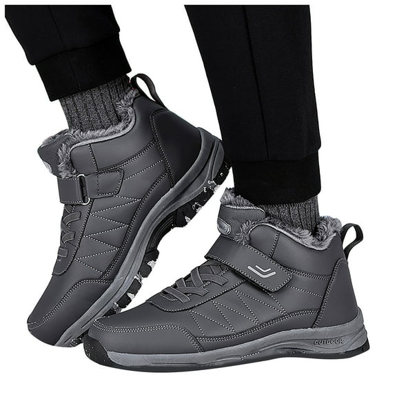 Rokment Womens Mens Winter Snow Hiking Boots with Fleece Lined Waterproof Non Slip Orthopedic Walking Work Ankle Booties Grey Size 8.5