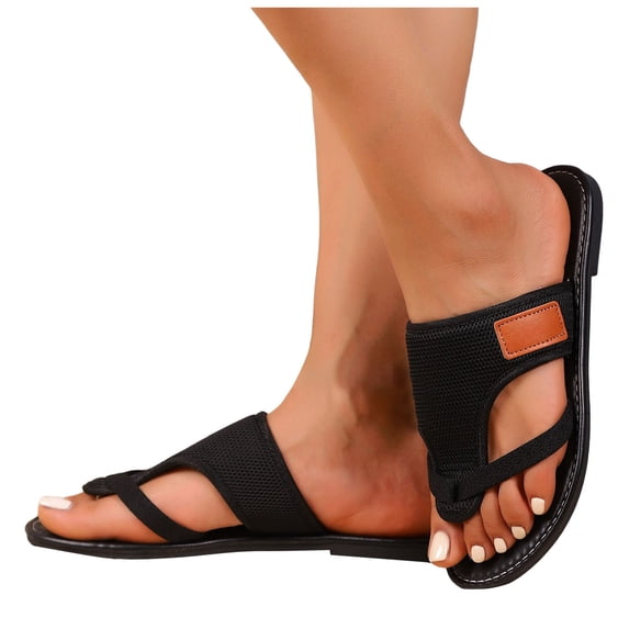 Rokment Womens Mesh Flip Flops Comfortable Breathable Athletic Mesh Flat Sandals Beach Summer Casual Walking Thong Slides Slippers for Sports Black Size 6.5
