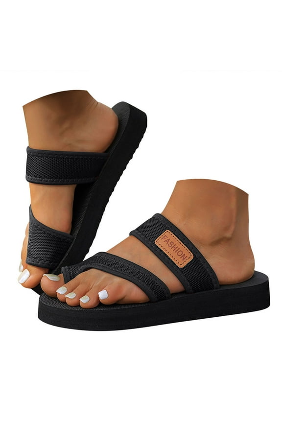 Womens Mesh Memory Foam Platform Flip Flops Slides Sandals Summer Beach Casual Thong Walking Slippers Indoor Outdoor Swimming Pool Slip-On Black Size 7