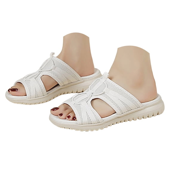 Rokment Womens Mesh Orthopedic Memory Foam Walking Slipper Sandals Breathable Comfortable Cushioned Wedges Low Heel Beach Slip on Wide Width Nursing Outdoor Sports Slides Summer Shoes White Size 7.5