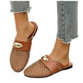 thumbnail image 1 of Rokment Womens Metallic Buckles Dressy Mules Backless Sandals Fashion Casual Leopard Leather Fishnet Mesh Patchwork Closed Toe Flat Slip on Summer Shoes Brown Size 6.5, 1 of 6