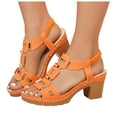 thumbnail image 1 of Rokment Womens Metallic Buckles Dressy Sandals Ladies Fashion Casual Leather Comfortable Platform Chunky Stackable High Heels Slingback Dress Summer Shoes Orange Size 7.5, 1 of 5