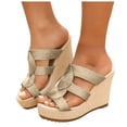 thumbnail image 1 of Rokment Womens Metallic Geometric Platform Wedge Slides Backless Dress Sandals Vintage Beach Boho Espadrilles Chunky High Heels Slip on Summer Shoes Gold Size 6.5, 1 of 6