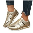 thumbnail image 1 of Rokment Womens Metallic Gold Low Top Fashion Sneakers Trendy Casual Leather Running Walking Tennis Flat Shoes Gold Size 6.5, 1 of 8