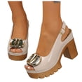 thumbnail image 1 of Rokment Womens Metallic High Heels Platform Dress Sandals for Ladies 2026 Summer Fashion Gold Leather Chunky Block Heeled Slingback Sandals Beige Size 6.5, 1 of 6
