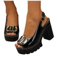 thumbnail image 1 of Rokment Womens Metallic High Heels Platform Dress Sandals for Ladies 2026 Summer Fashion Gold Leather Chunky Block Heeled Slingback Sandals Black Size 7, 1 of 7