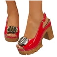 thumbnail image 1 of Rokment Womens Metallic High Heels Platform Dress Sandals for Ladies 2026 Summer Fashion Gold Leather Chunky Block Heeled Slingback Sandals Red Size 8.5, 1 of 6