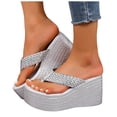 thumbnail image 1 of Rokment Womens Metallic Orthopedic Platform Wedge Flip Flops Dress Sandals 2026 Summer Beach Fashion Leather Chunky High Heels Slip on Casual Heeled Dress Thongs Slides Silver Size 7, 1 of 7