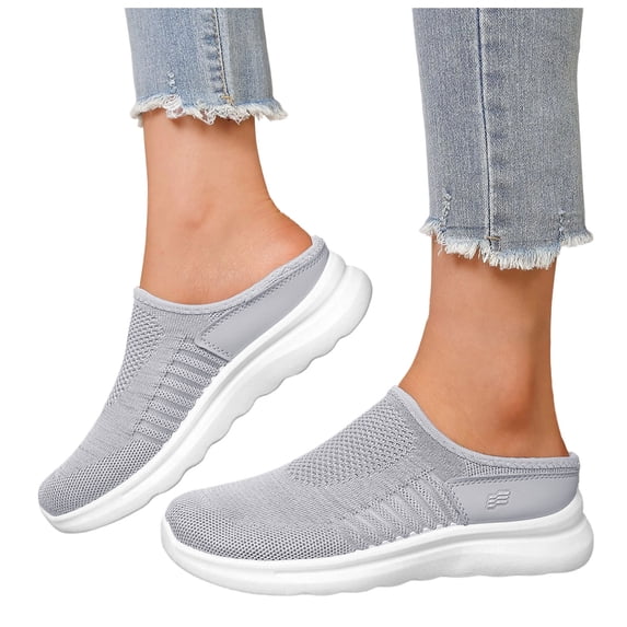 Rokment Womens Orthopedic Clogs Backless Walking Slides Sandals Lightweight Comfortable Mesh Athletic Nursing Driving Arch Support Mules Slip on Casual Sneakers Summer Fall Grey Size 7.5