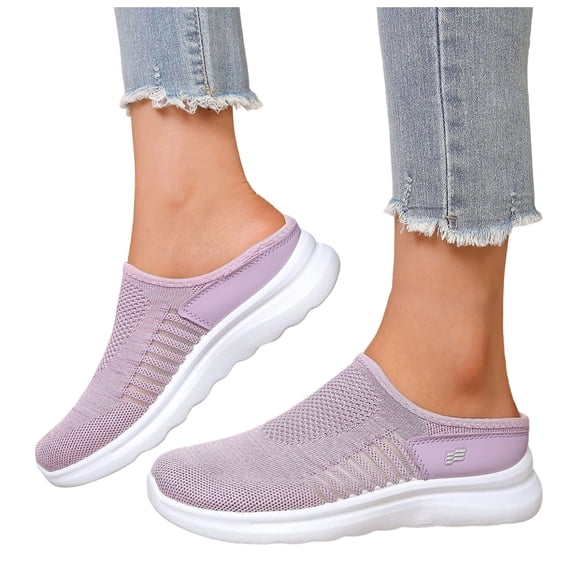 Rokment Womens Orthopedic Clogs Backless Walking Slides Sandals Lightweight Comfortable Mesh Athletic Nursing Driving Arch Support Mules Slip on Casual Sneakers Summer Fall Light Purple Size 8