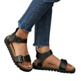 thumbnail image 1 of Rokment Womens Orthopedic Cork Footbed Walking Sandals Comfortable Leather Buckle Fisherman Dress Sandals Platform Flat Low Heels Beach Summer Footwear Black Size 6, 1 of 7