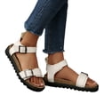 thumbnail image 1 of Rokment Womens Orthopedic Cork Footbed Walking Sandals Comfortable Leather Buckle Fisherman Dress Sandals Platform Flat Low Heels Beach Summer Footwear White Size 7, 1 of 7