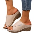 thumbnail image 1 of Rokment Womens Orthopedic High Heels Dressy Sandals Comfortable Arch Support Wedge Heeled Slip on Fashion Casual Leather Open Toe Platform Wedge Walking Dress Slides Summer Shoes Beige Size 6, 1 of 6