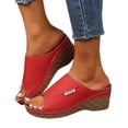 thumbnail image 1 of Rokment Womens Orthopedic High Heels Dressy Sandals Comfortable Arch Support Wedge Heeled Slip on Fashion Casual Leather Open Toe Platform Wedge Walking Dress Slides Summer Shoes Red Size 9, 1 of 6