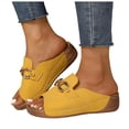 thumbnail image 1 of Rokment Womens Orthopedic Mules Platform Wedges Slip on Dress Sandals Fashion Casual Leather Open Toe Arch Support Comfortable Mid Heels Walking Slides Summer Shoes Yellow Size 8.5, 1 of 6