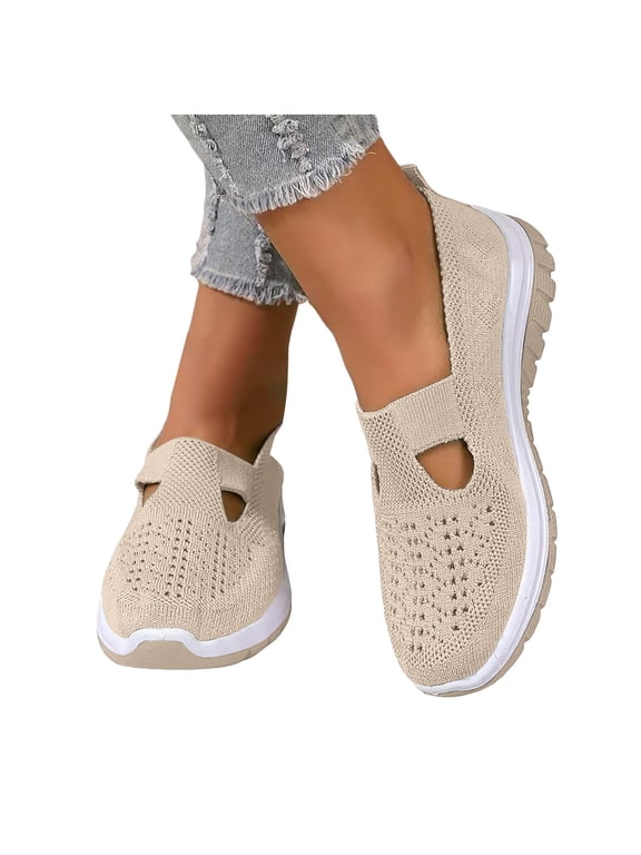 Womens Orthopedic Platform Wedge Slip on Walking Shoes Comfortable Breathable Mesh Memory Foam Arch Support Non Slip Nursing Work Sneakers Tennis Loafers Beige Size 7.5