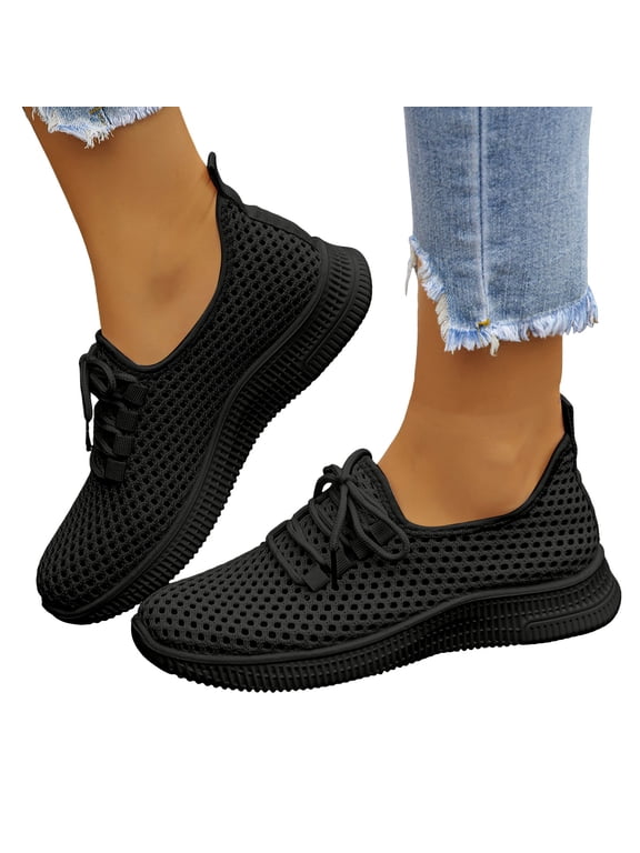 Womens Orthopedic Running Walking Tennis Shoes Breathable Mesh Comfortable Arch Support Memory Foam Orthotic Nursing Non Slip Work Sneakers Black Size 7.5