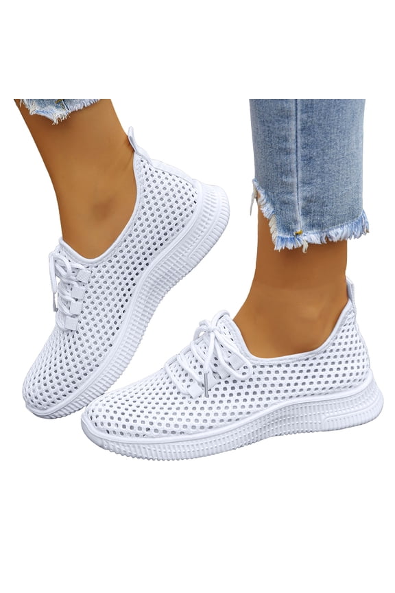 Womens Orthopedic Running Walking Tennis Shoes Breathable Mesh Comfortable Arch Support Memory Foam Orthotic Nursing Non Slip Work Sneakers White Size 9