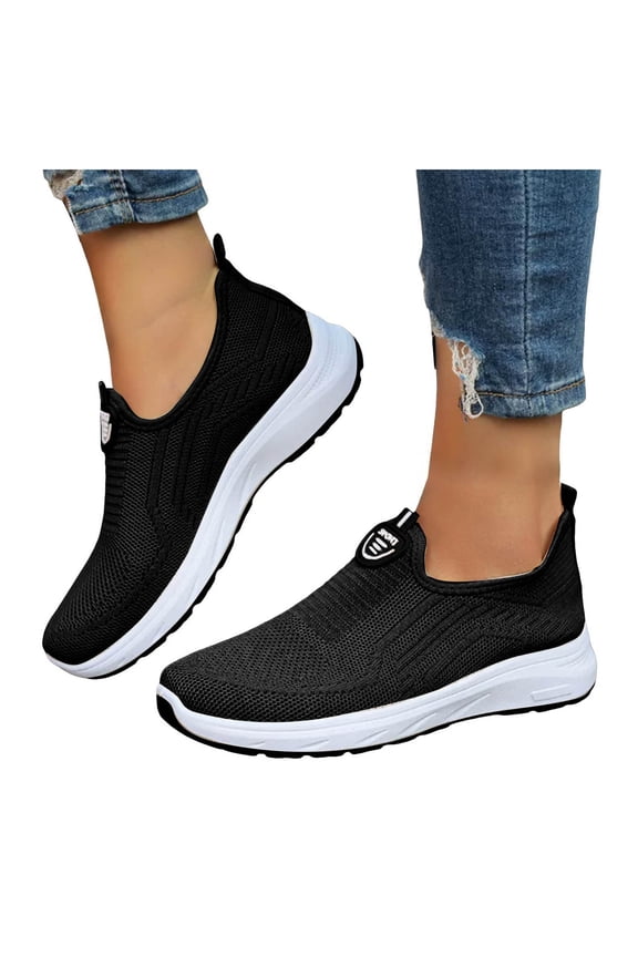 Womens Orthopedic Slip on Socks Walking Running Shoes Comfortable Arch Support Memory Foam Cross-Training Non Slip Nursing Sneakers Black Size 8.5