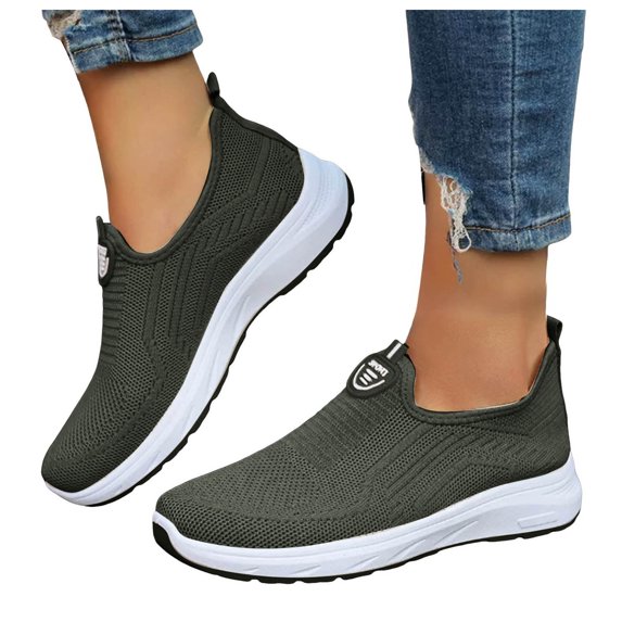Rokment Womens Orthopedic Slip on Socks Walking Running Shoes Comfortable Arch Support Memory Foam Cross-Training Non Slip Nursing Sneakers Green Size 6