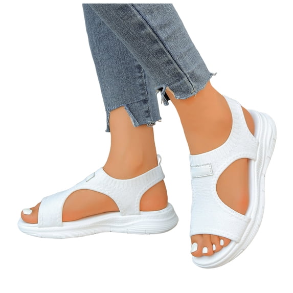 Rokment Womens Orthopedic Walking Flat Sandals 2026 Comfortable Breathable Memory Foam Athletic Outdoor Sports Nursing Non Slip Work Summer Shoes for Woman Beach Vacation White Size 9.5