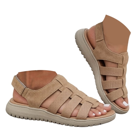Rokment Womens Orthopedic Walking Sandals with Adjustable Back Straps Comfortable Beach Casual Arch Support Open Toe Athletic Gladiator Non Slip Work Summer Shoes Khaki Size 6.5