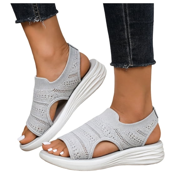 Rokment Womens Orthopedic Walking Sandals with Arch Support Lightweight Comfortable Elastic Mesh Open Toe Memory Foam Slip on Workout Sneakers Summer Shoes for Tennis Hiking Grey Size 9.5
