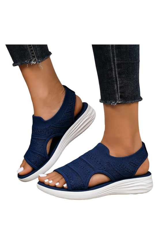 Womens Orthopedic Walking Sandals with Arch Support Lightweight Comfortable Elastic Mesh Open Toe Memory Foam Slip on Workout Sneakers Summer Shoes for Tennis Hiking Blue Size 8