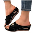 thumbnail image 1 of Rokment Womens Orthopedic Wedges Slides Dress Sandals Beach Summer Fashionable Casual Leather Open Toe Arch Support Platform Walking Slip on Dressy Mid Heels for Ladies Black Size 6.5, 1 of 5