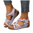 thumbnail image 1 of Rokment Womens Orthopedic Wedges Walking Gladiator Sandals Comfortable Fashion Casual Leather Platform Arch Support Orthotic Chunky Mid Heel Beach Summer Shoes Purple Size 9.5, 1 of 9