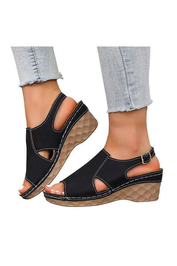 Womens Orthotic Platform Wedges Gladiator Sandals Summer Fashion Casual Leather Open Toe Arch Support High Heels Slingback Dressy Sandals with Adjustable Straps A Size 6