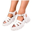 thumbnail image 1 of Rokment Womens Platform Closed Toe Gladiator Sandals Roman Retro Beach Casual Leather Ankle Strap Height Increasing Chunky Flat Comfortable Walking Summer Shoes White Size 9.5, 1 of 6
