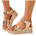 thumbnail image 1 of Rokment Womens Platform Dressy Sandals 2026 Summer Ladies Trendy Casual Shine Leather Buckles Chunky Wedge High Heels Dress Footwear Gold Size 9.5, 1 of 6